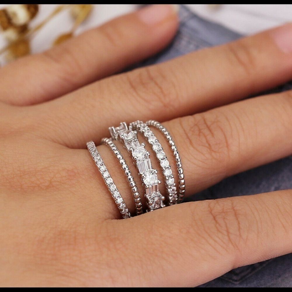 Beautiful Silver Multi band CZ Diamond Ring - Picture 3 of 4